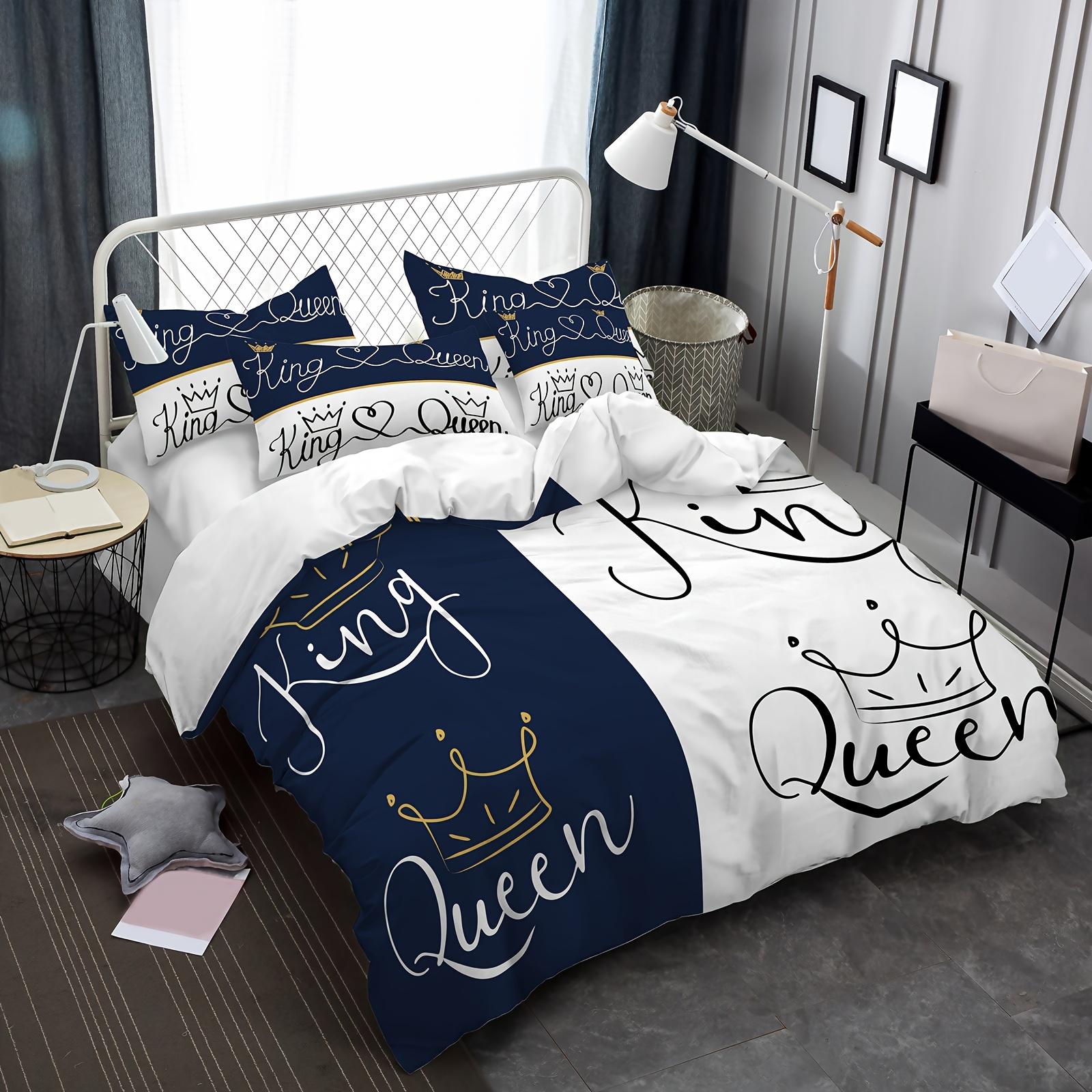 

Romantic Couple S King & Queen Duvet Cover Set - Soft Polyester, All-Season Comfort, Machine Washable Digital Print With Crown Duvet Cover Set&EU Single(135x200cm)
