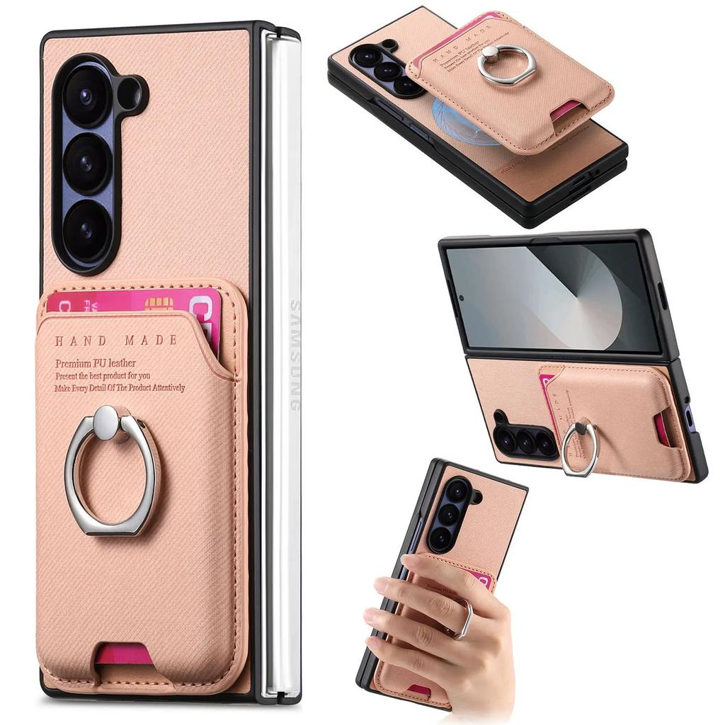 Magnetic Leather Wallet Phone Case with Card Holder Ring for Samsung Galaxy Z Fold 7 6 5 4 3 Fold7 Fold6 5G Detachable Cover