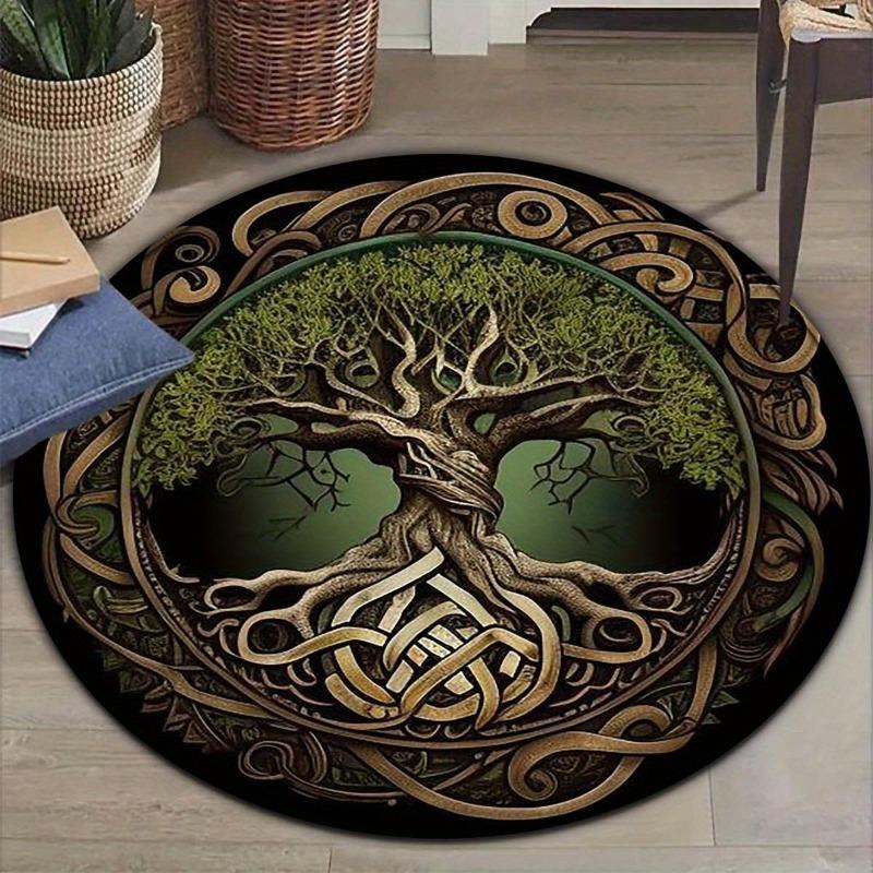 Tree of Life Flannel Floor Mat Non-Slip Round Doormat Rug Soft and Cozy Carpet Mat for Home Office Living Room and Hotel Decor