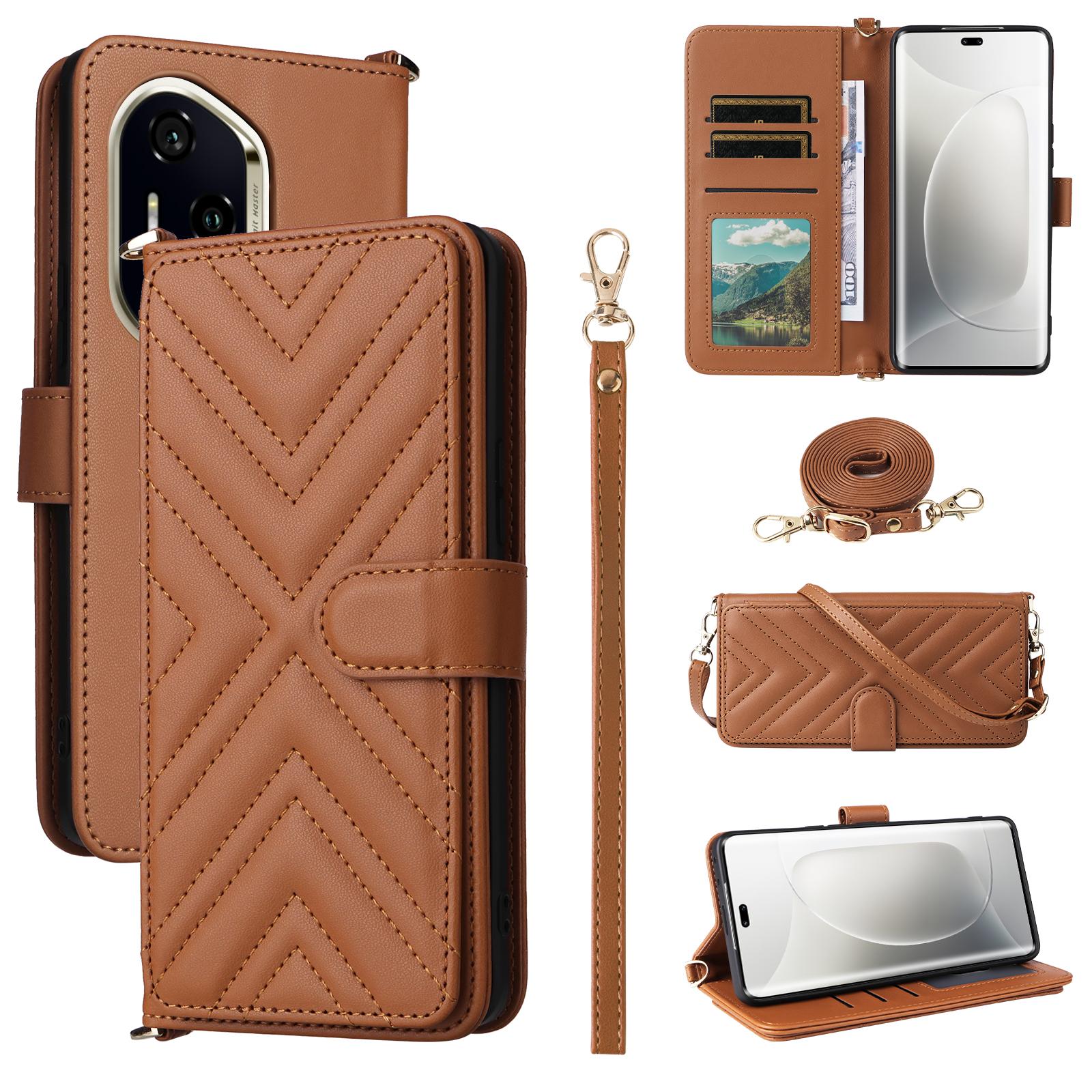 

Чехол-кошелек для Honor 300 Pro/300 Ultra с плечевым/кистевым ремешком, кожаный чехол для телефона, подставка Brown