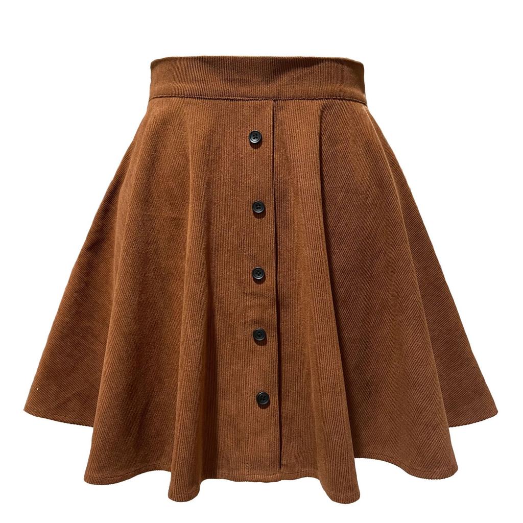 Women's Solid Color Corduroy Skirt Fashionable Sweet Single Row Button High Waisted Umbrella Skirt for Women