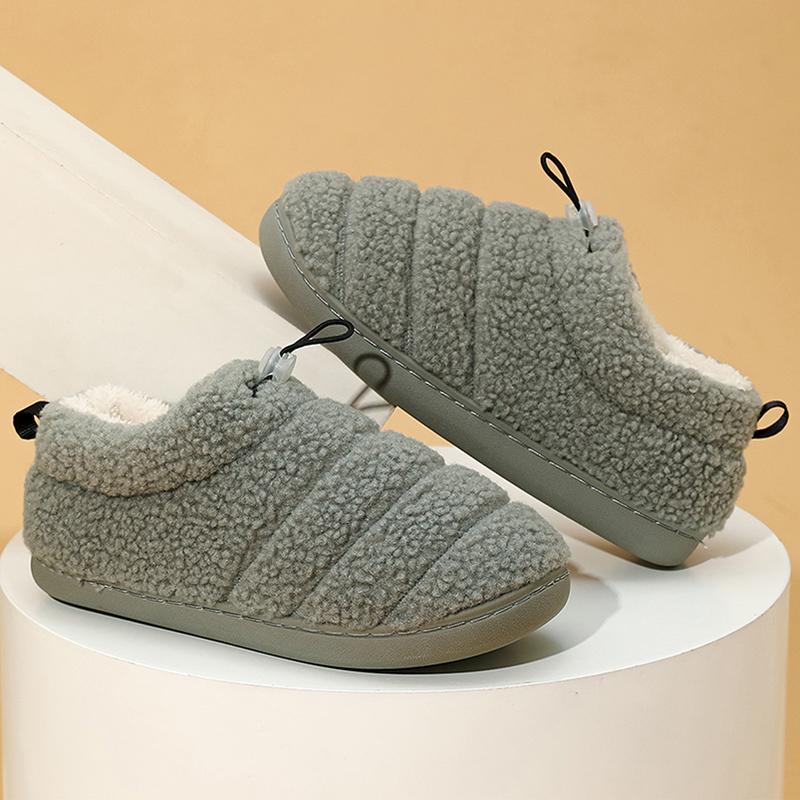 Fashion Indoor Warm House Plush Slippers Women 2025 Winter Faux Fur Flat Heel Cotton Shoes Woman Slip On Non Slip Cotton Slides Female