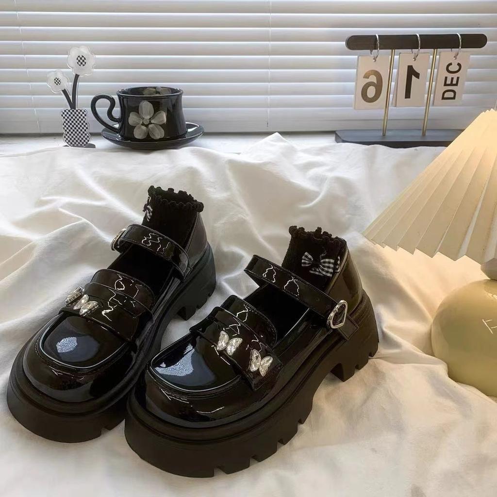 Xiaoxiangfeng shiny face shallow mouth sweet Mary Jane single shoes women's 2025 summer new lightweight butterfly platform small leather shoes