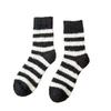 Coral Wool Socks - Men's Striped Half-wool Mid-calf Socks - Non-shedding, Thick and Warm Floor Socks, Home Wear Socks, with Added Wool Padding