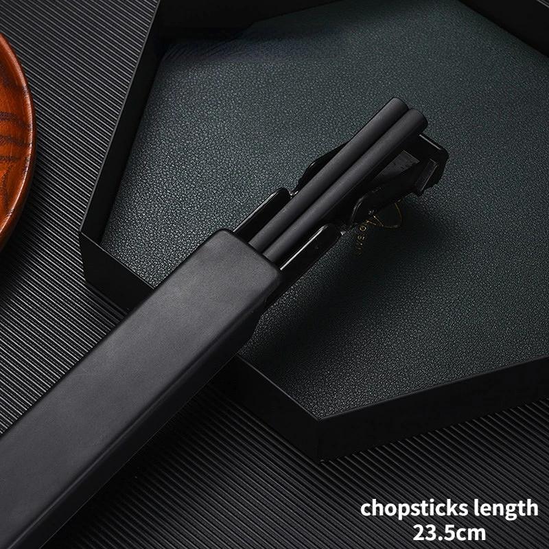 304 Nerezová ocel Hůlky Obědové Nádobí Cestovní Přenosné Hůlky s Úložným Boxem Držák Nádobí Kuchyňské Doplňky