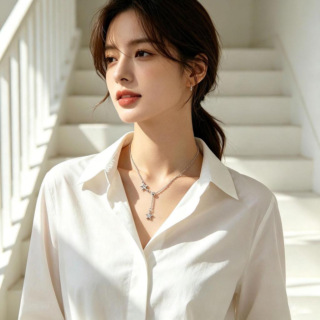 Korean Star Necklace for Women, Niche Design Everyday Clavicle Chain, Simple Gentle Atmosphere Pull Chain