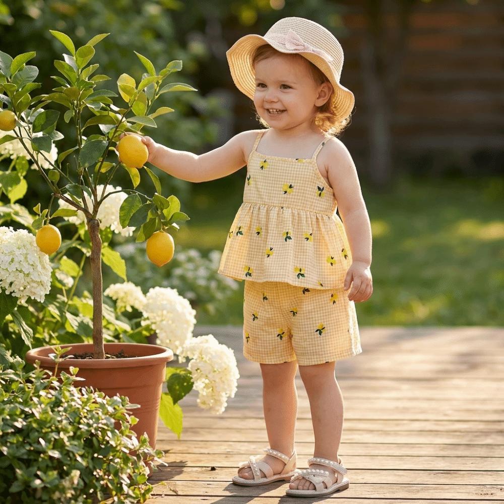 Peplum Hem Girls Two Piece Set Sleeveless Summer Clothes Kids Matching Set Casual Outings
