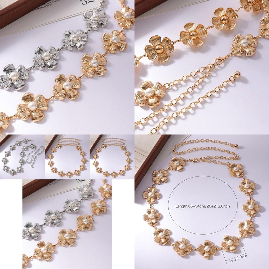 Vintage Metall Hüftkette Für Damen Mit Perlenverzierungen Und Geschnitztem Blumendetail