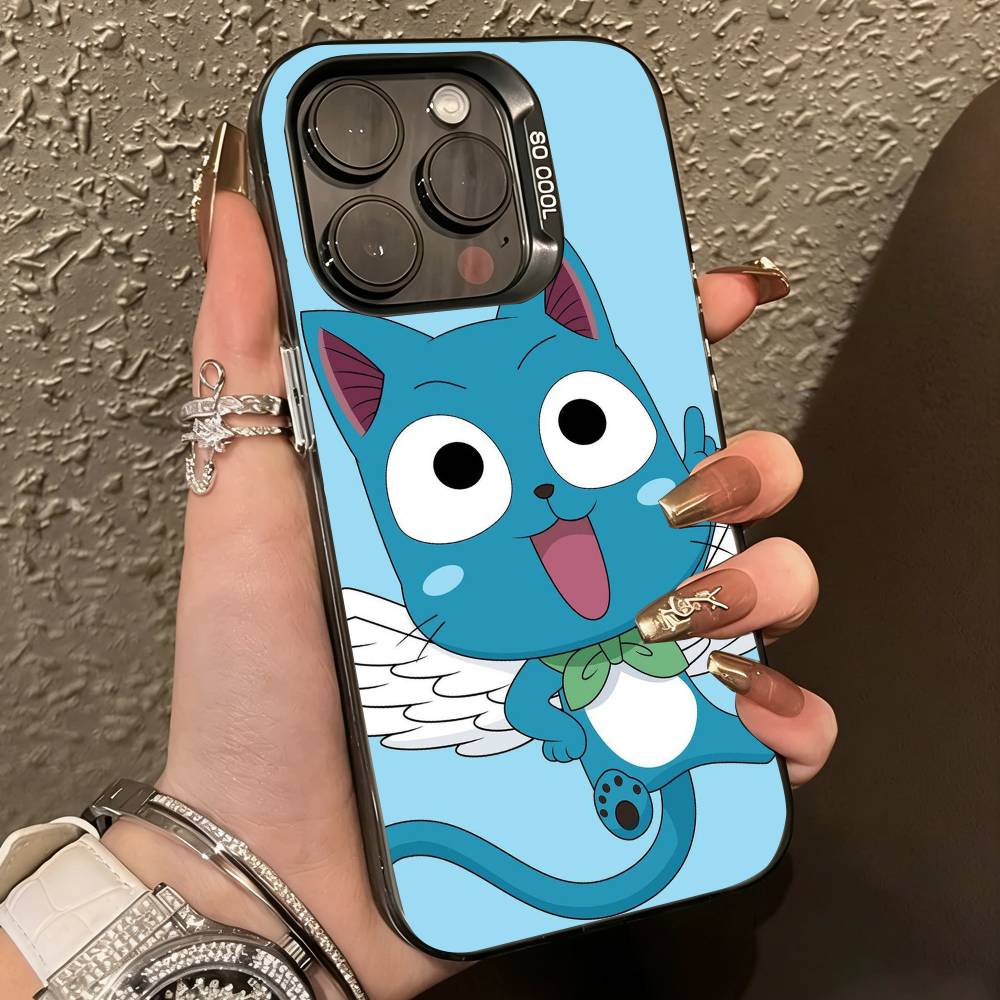 Anime Fairy Tail Happy Phone Case For iPhone 17,16,15,14,13,12,11 Plus,Pro Max,XS,Colorful Silver Black Cover iPhone13Pro