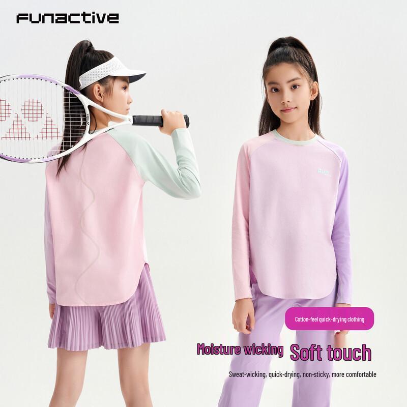 FUN ACTIVE Girl's Cotton-Feel Quick-Dry Color Block Sport Tee