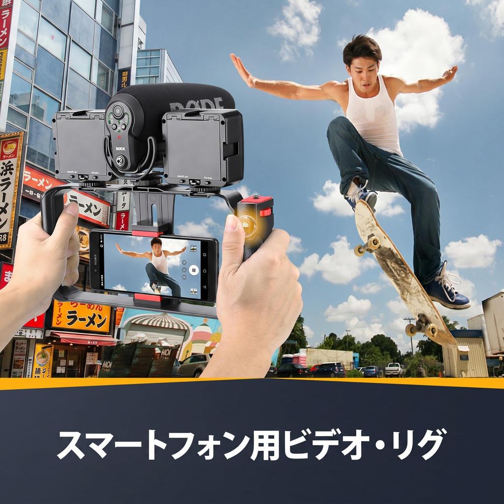 Zeadio Smartphone Video Handle Stabilizer Rig Handheld Grip with Dual Handles Detachable Wireless Shutter 1/4-20 Thread for iPhone Android Action