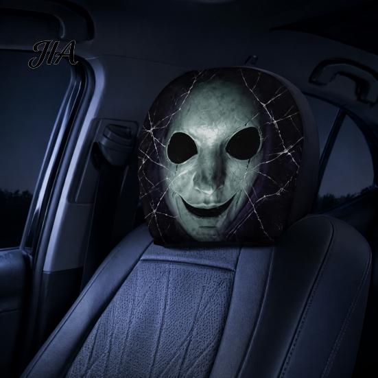 Spooky Auto Interior Accessories 2Pcs Funny Car Headrest Covers, Scary Faces Universal Fit Sleeve Seat Protectors, Breathable Soft Skin Friendly Cover