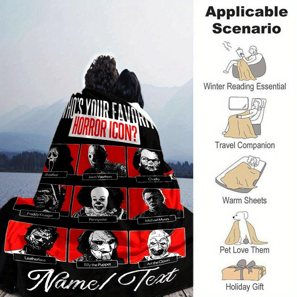 Horror Icons Ghostface Jason Voorhees Chucky Freddy Krueger Pennywise Michael Myers Leatherface Billy The Puppet Archie Clown Four Seasons Blanket