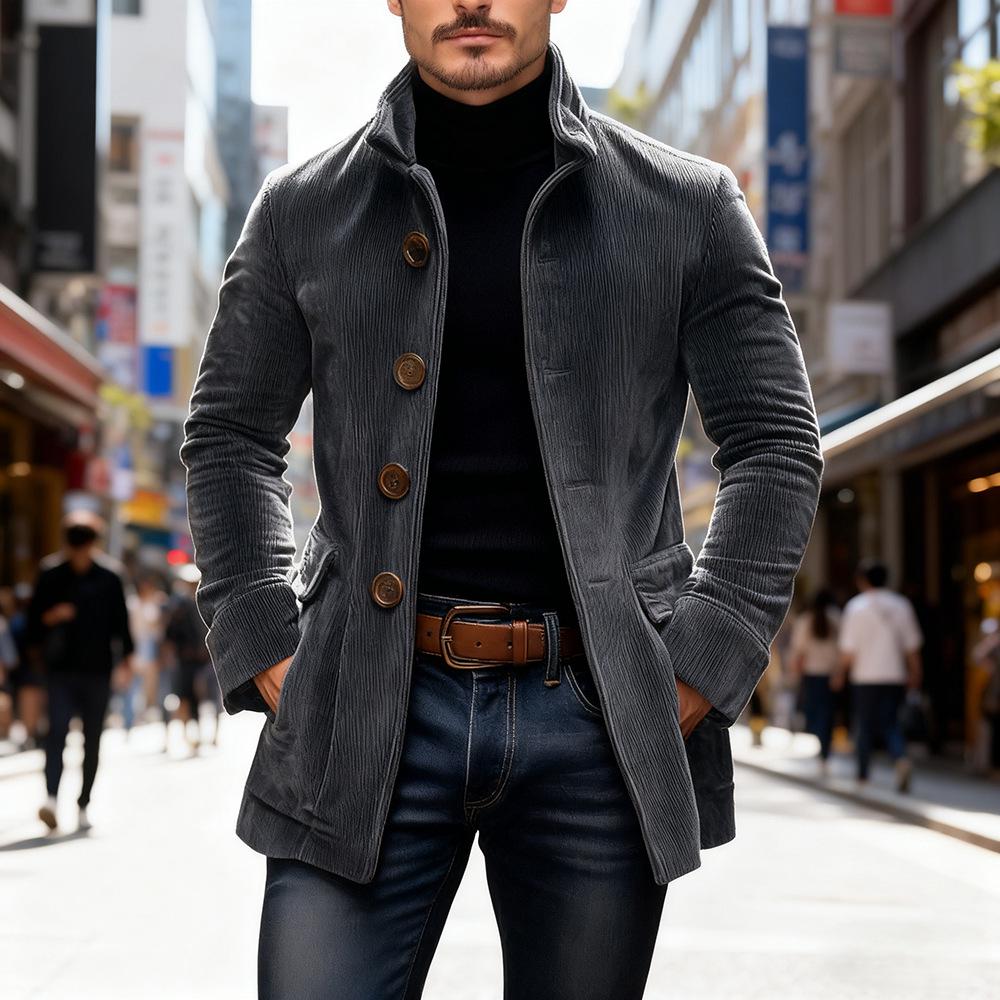 Men's Solid Color Stand Collar Cardigan Suit Windbreaker for Spring/Autumn