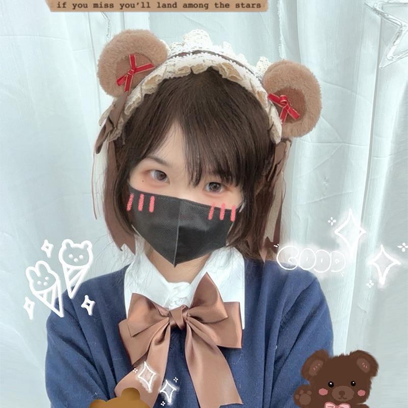 Original Lolita Cute Headband Ear Warm Multi-purpose Headband Bear Ear Earmuffs Earmuffs Autumn and Winter Warm