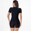 2026 Women's Short Sleeve Color Block Zipper Surfing Swimsuit - European & American Slimming Wetsuit