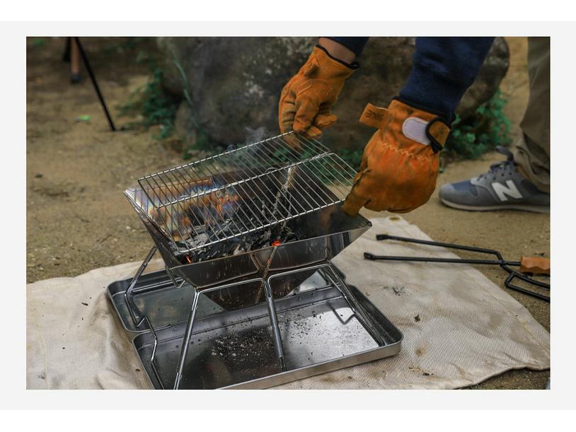 Portable Outdoor Stainless Steel BBQ Charcoal Grill for 2-5 People, Folding Grill Rack