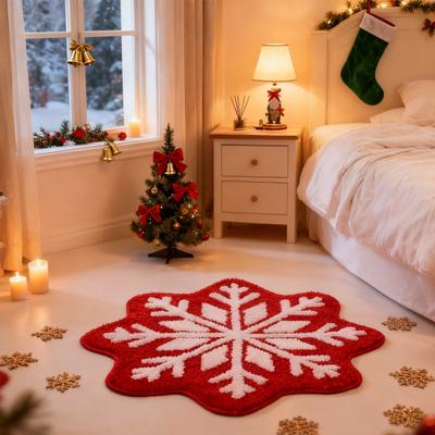 Christmas Snowflake Bathroom Rug Fuzzy Snowflake Absorbent Floor Mat Machine Washable Non Slip Bathtub Rug for Shower Entrance Kitchen Decor