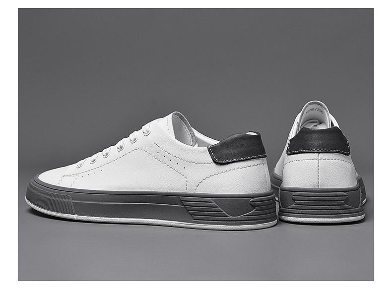Men's Low-Top White Cowhide Sneakers - Versatile Casual Youth Style for Spring and Autumn