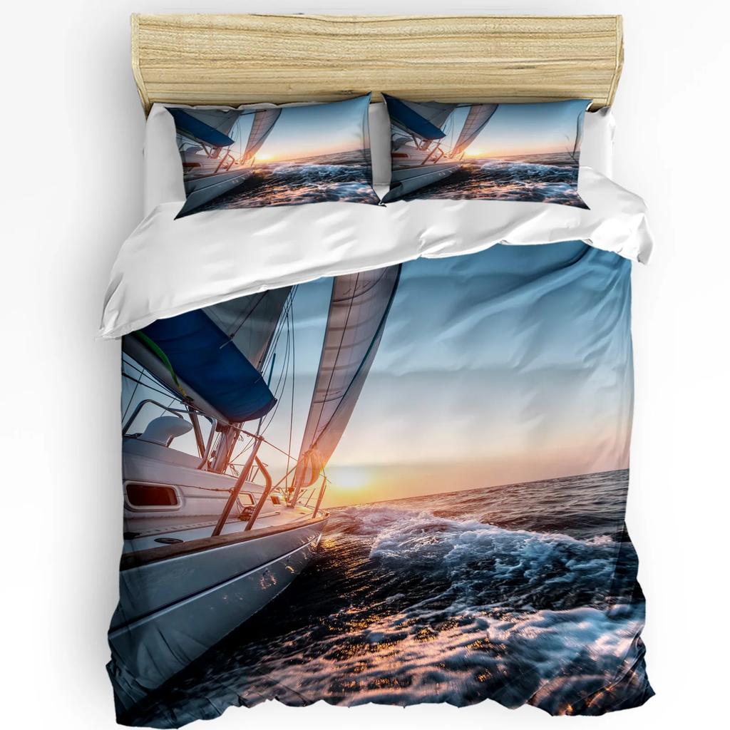 Sailing Sailboats Seagull Dolphin Sea Clouds Duvet Cover Bed Bedding Set Home Quilt Cover Pillowcases Bedding Set No Sheet