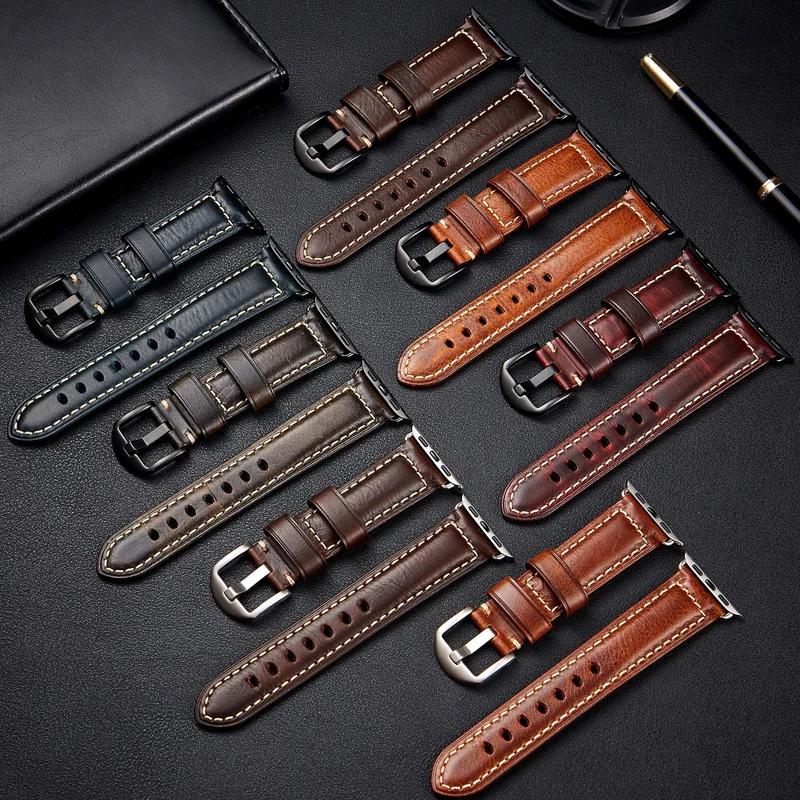 For Oil Wax Leather Band for Apple Watch Strap Ultra 2 49mm 45mm 41mm 44mm 42mm 40mm 38mm iWatch Series 9 8 7 6 SE 5 4 Bracelet