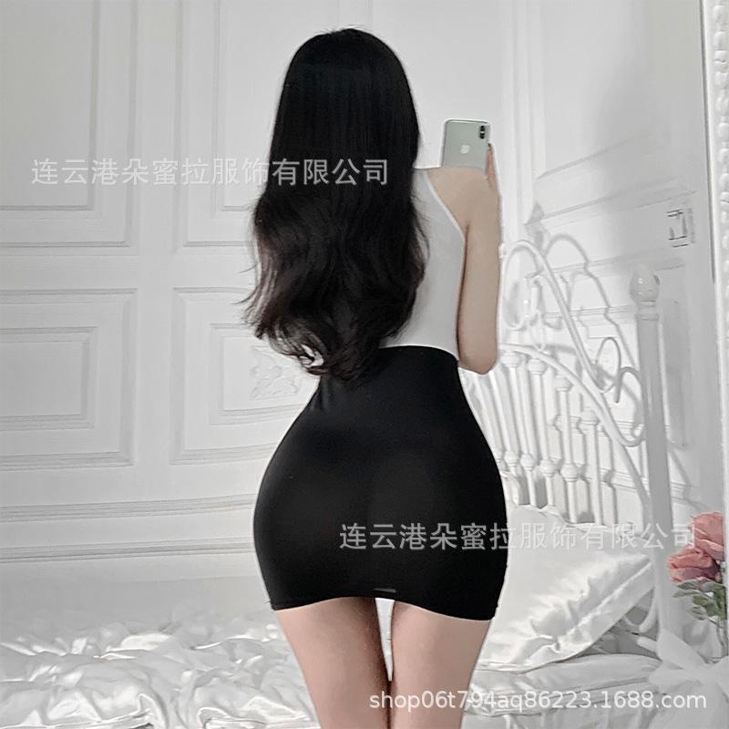 Double-sided wear sexy tight silky transparent skirt nightclub ol scheming miniskirt sexy underwear uniform