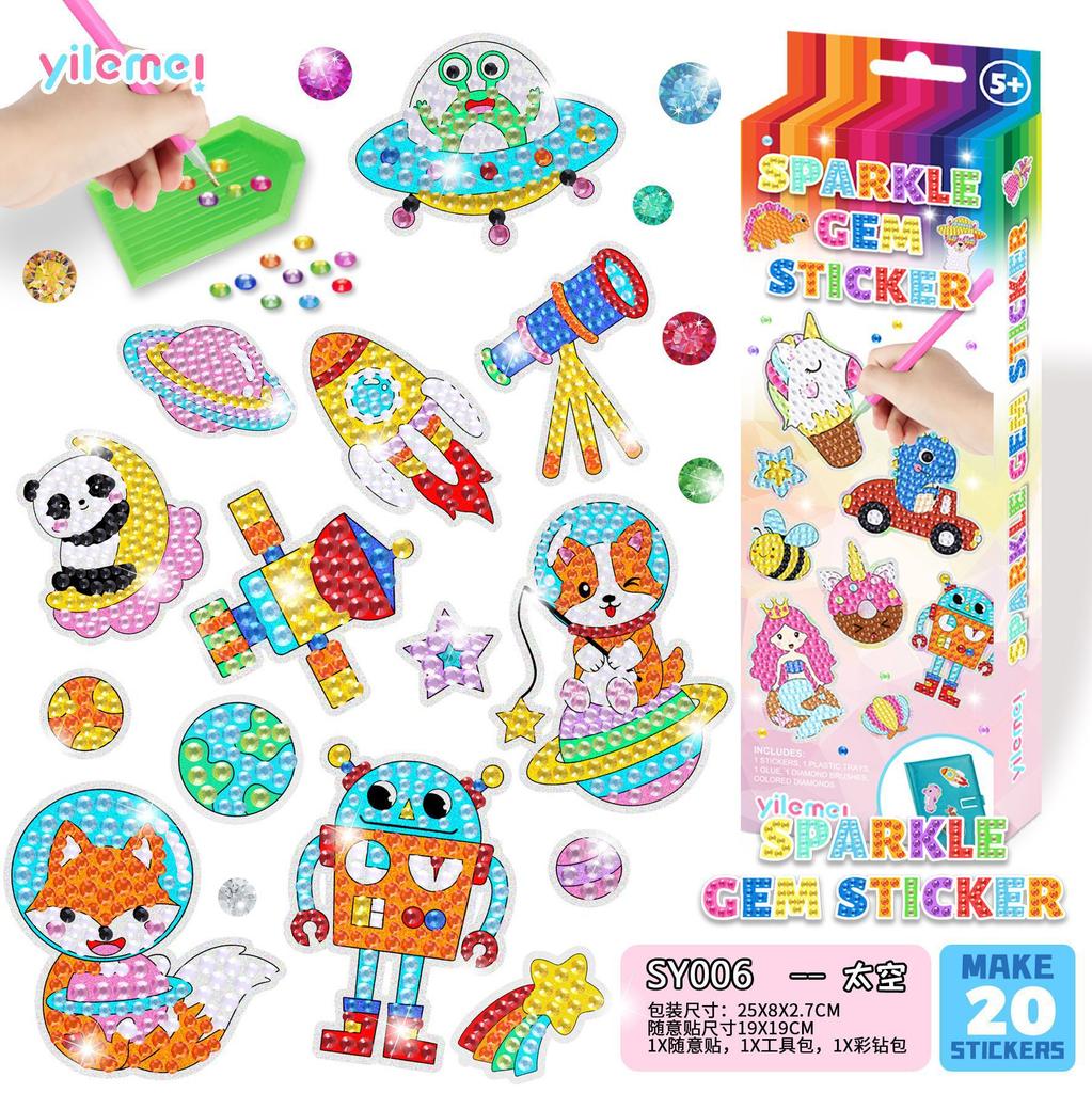 15Pcs/Set Diy Handmade Artificial Diamond Painting Stickers, Free To Stick Cartoon Alien Stickers