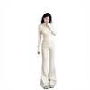 Korean Style Women's White Yoga Suit: Stand-up Collar Jacket & Flare Pants - Early Autumn 2025 Collection