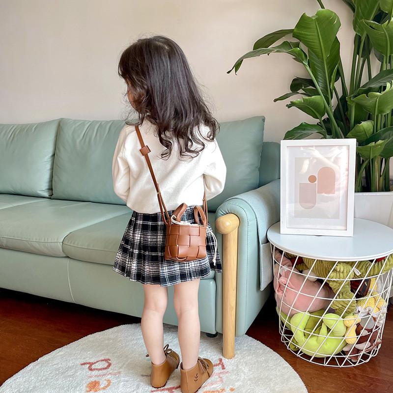 Childrens Crossbody Bag Pu Leather Fashion Weave For School Girls