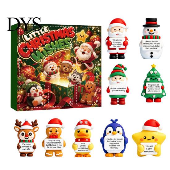 Cute Christmas Decorations 9 Grid Countdown Box, Santa Snowman And Gift for Best Friends Reindeer Figurines with Inspirational Quotes, Holiday