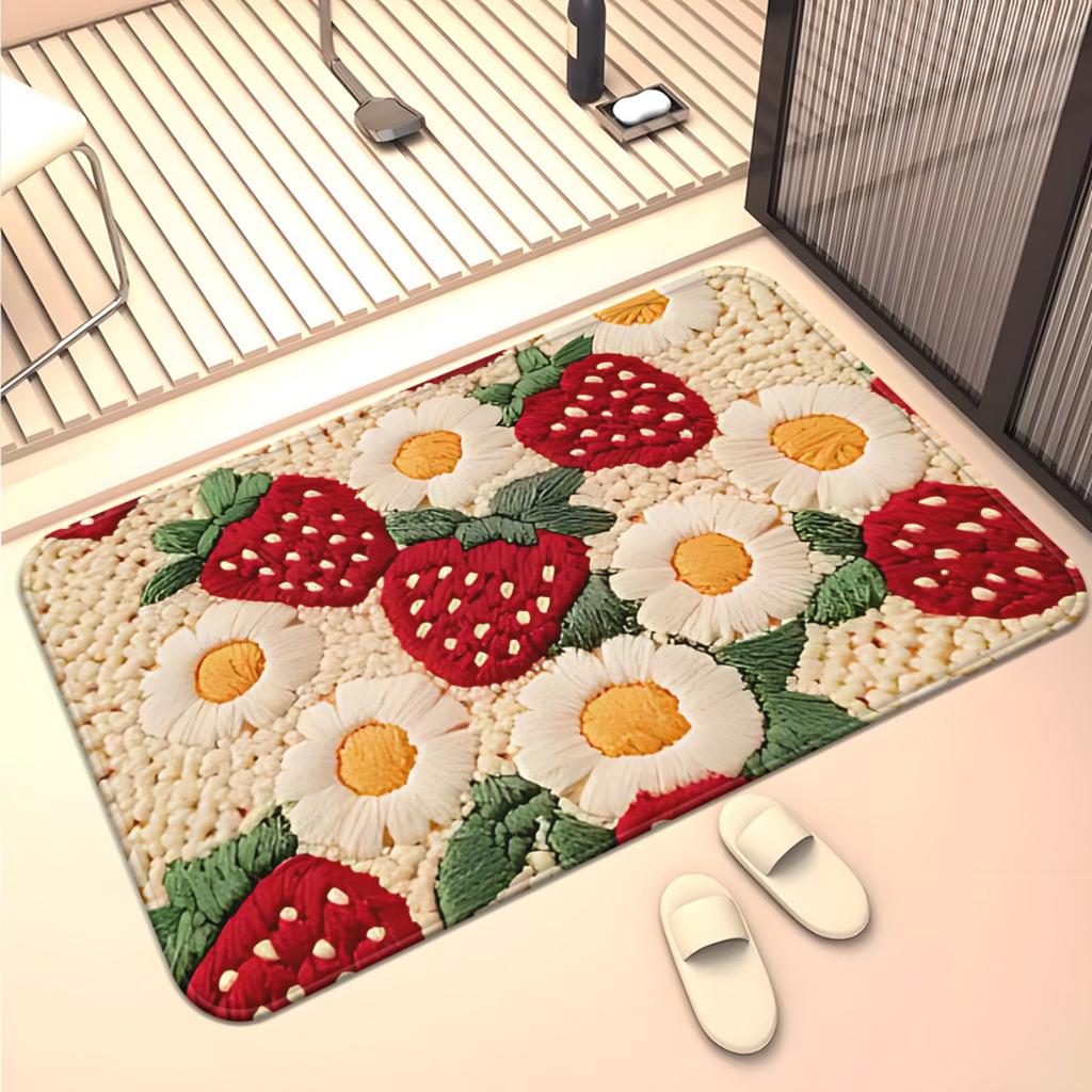 1pcStrawberry Daisy Doormat  Non-Slip Absorbent Microfiber Rug for Bedroom Living Room Outdoor Entrance 40x60cm
