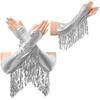 Adult Elbow Length Fingerless Gloves: Sparkling Sequined Tassel Design, Metallic Shiny Stage Opera Cosplay & Party Mittens