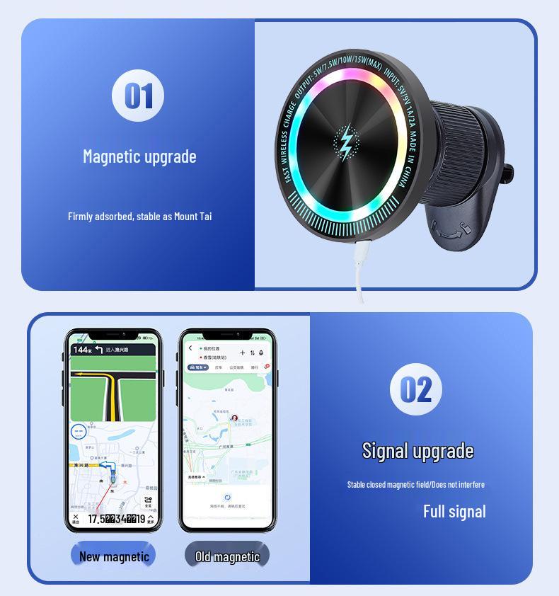15W RGB Magnetic Car Wireless Charger & Phone Holder: Fast Charging with Colorful Atmosphere Light