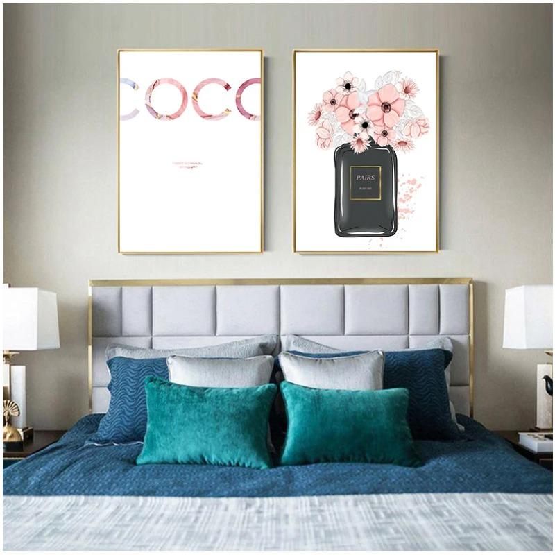 Nordic Perfume Bottle High Heels Wall Art Canvas Painting Modern Wall Pictures For Living Room Home Decor No Frame