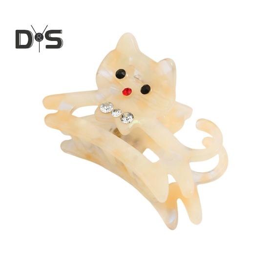 

Женская заколка для волос в форме кошки, блестящие стразы, инкрустированные противоскользящие зубцы, задняя часть головы акулы, зажим для волос бежевый