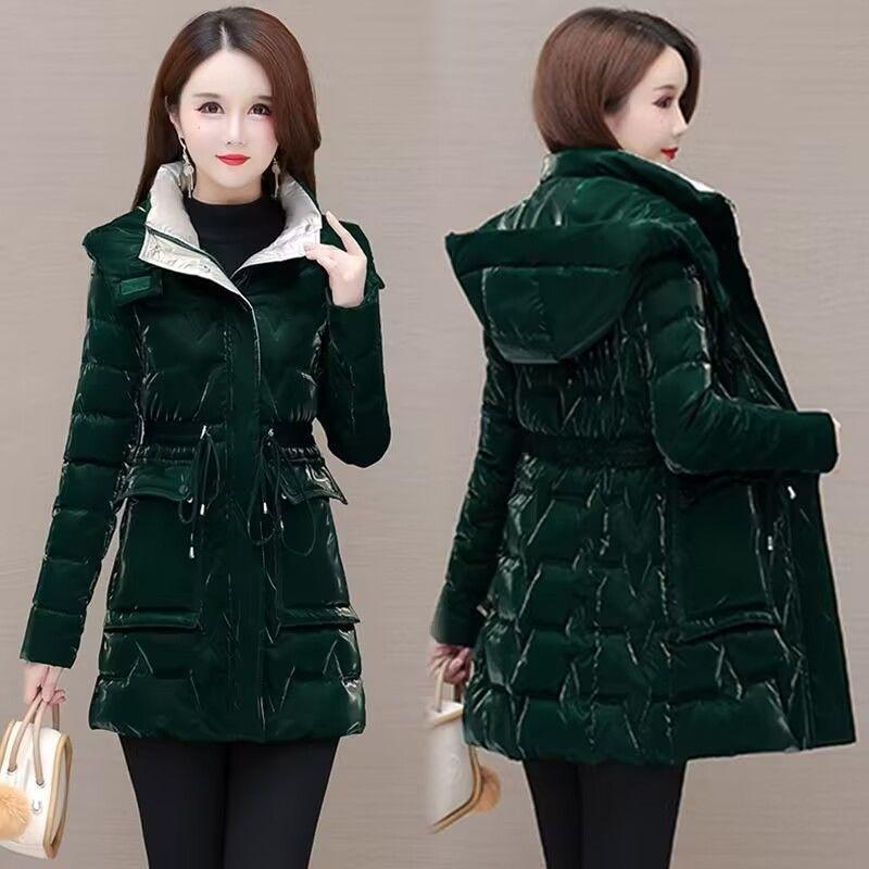 Shiny Down Cotton Coat Women Korean Winter Thick Warm Long Hooded Parkas Female Casual Windproof Jackets Ladies Outerwe