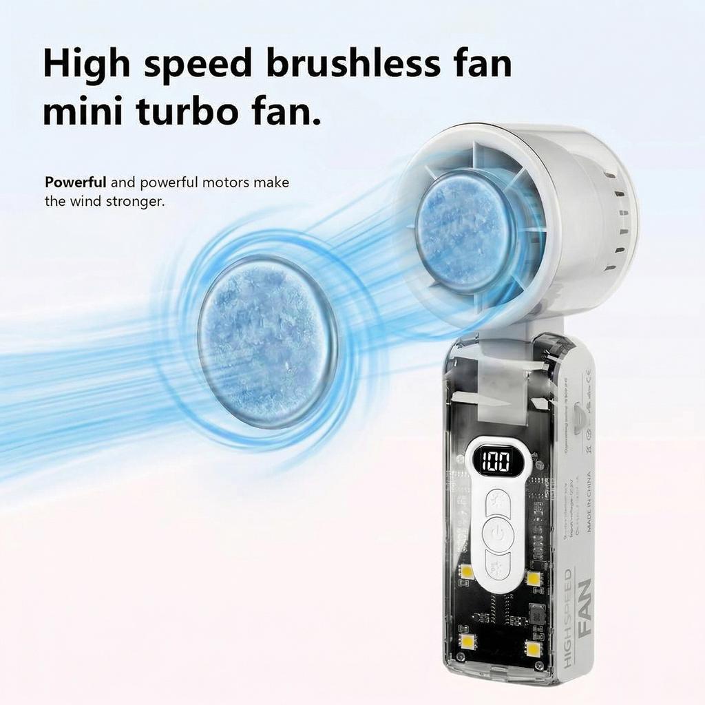 Portable Mini Handheld Fan USB Rechargeable High Speed Folding Cooling Fan with Digital Display & LED Light