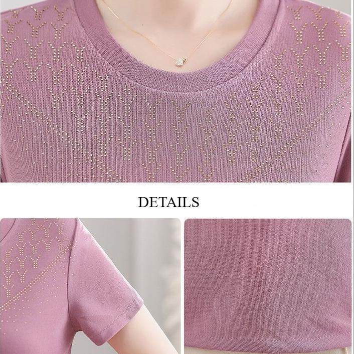Women's Knit Top Two-Piece Set for Spring Women's Printed Knit Cardigan Round Neck Knit Short Sleeve T-Shirt Two-Piece Set Outdoor Wear