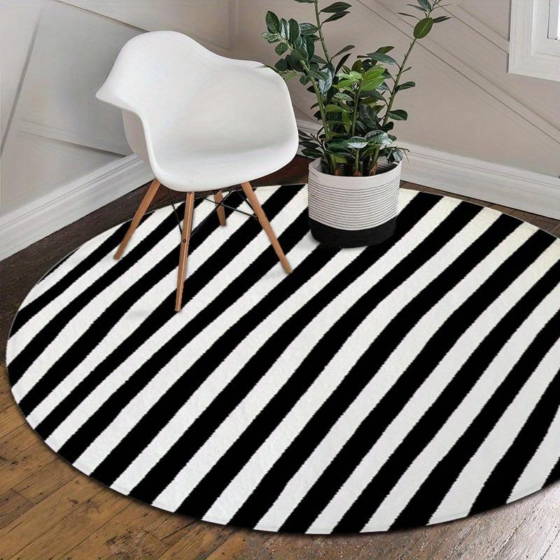 Tappeto Rotondo Astratto Bianco e Nero con Linee Creative per Bagno, Soggiorno e Camera da Letto