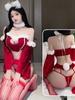 Lenjerie roșie sexy de Crăciun Body transparent pentru femei Sutien deschis Colanți Erotic Anime Cosplay Costume goale Salopetă fără crotch