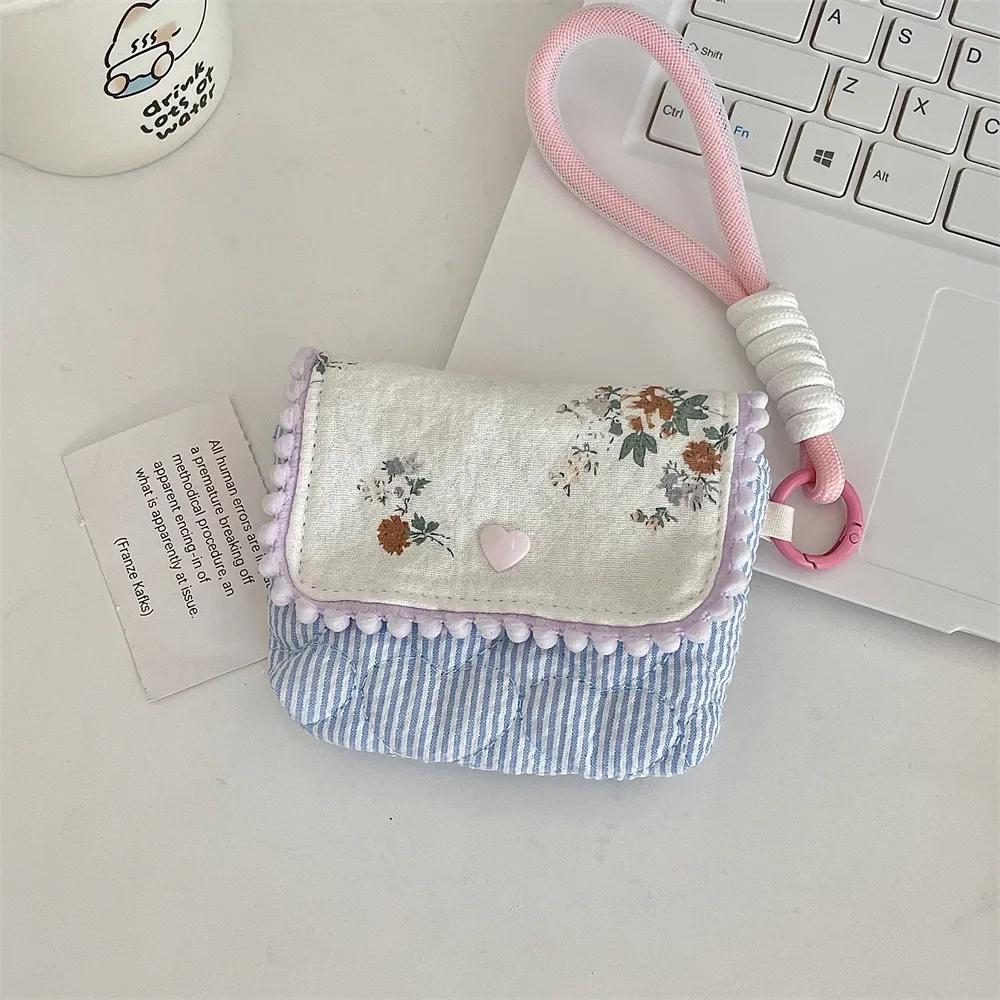 1pc Cute Student Coin Wallet Small Portable Earphone Card Key Storage Bag Floral Korean Ins Style Coin Purse Card Holder Bag