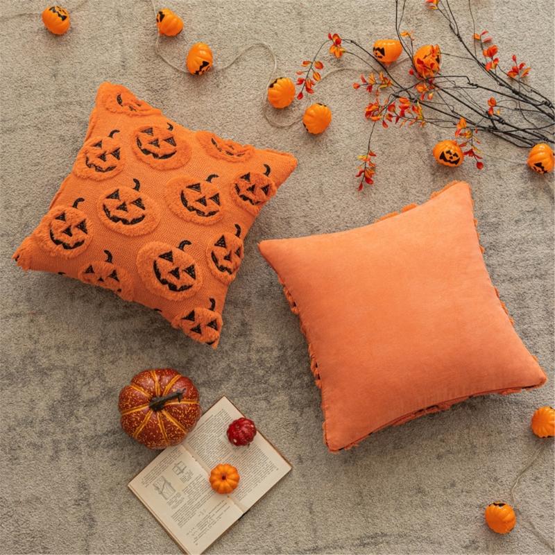 Spooky Themed Plush Pillow Cover Nursery Bedroom Decors Ghostly Pattern Throw Pillowcase for Sofa Couch Halloween Accessory