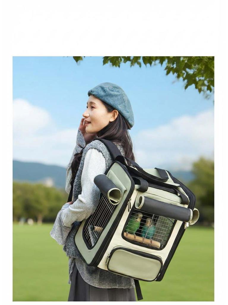 Portable Bird Backpack: Breathable, Water-Repellent, Scratch & Bite-Resistant with Metal Mesh for Parrots, Cockatiels, and Monks