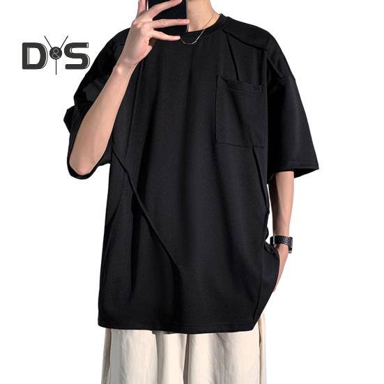 

Мужская футболка, спортивная футболка с круглым вырезом, коротким рукавом, однотонная, свободная посадка, мягкая, дышащая, летняя, повседневная одежда M чёрный