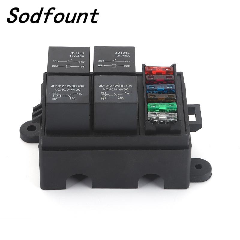 Free Combination Auto Car Truck 6Way Fuse Holder 4 Relay holder Circuit Standard ATO Blade Fuse Relay Holder 12V 40A Relay