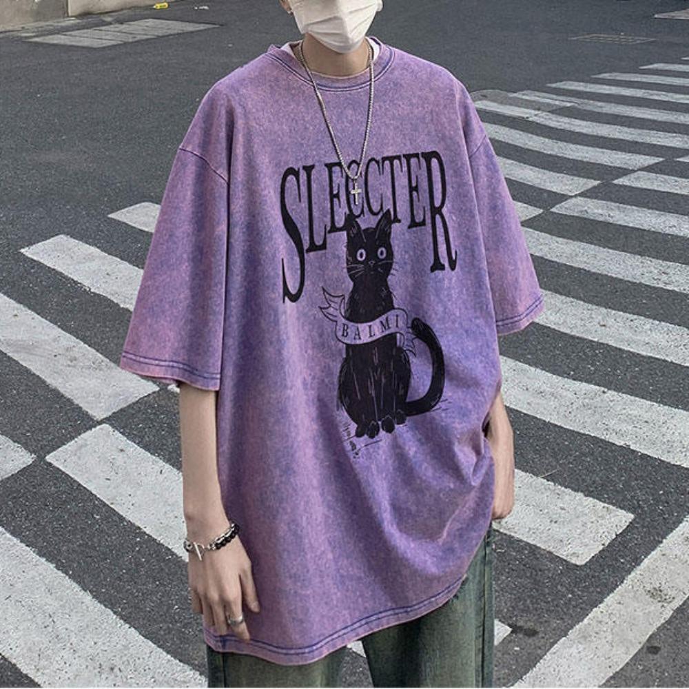 

S-5XL, 280 г/м2, 100% хлопок, винтажная футболка с кислотной стиркой, уличная одежда, короткие топы в стиле панк, футболки 5XL фиолетовый