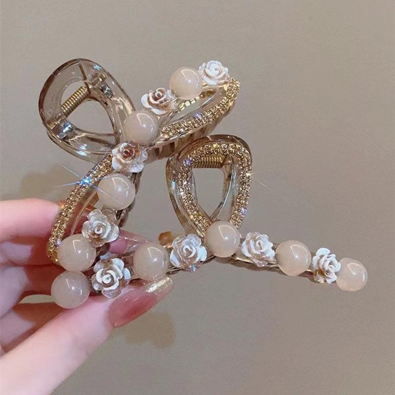 Korean Camellia Cat's Eye Hairpin: Women's Summer Updo Clip with Small Rose Flowers