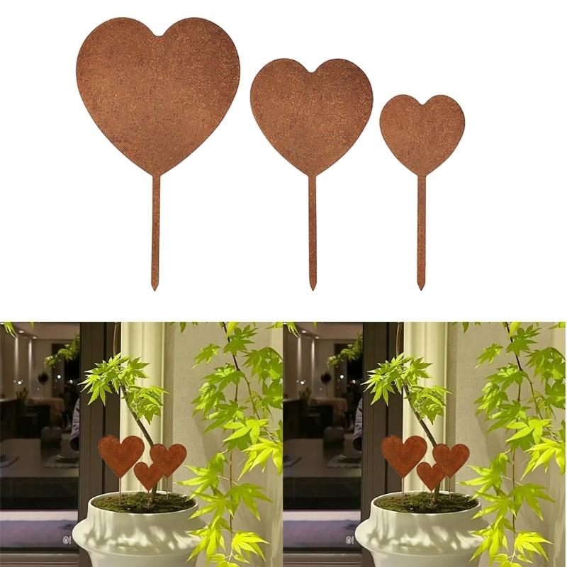 3pcs Heart Garden Stakes Weatherproof Metal Art Iron Stakes for Enhancing Garden Pathway and Outdoor Space Ornament