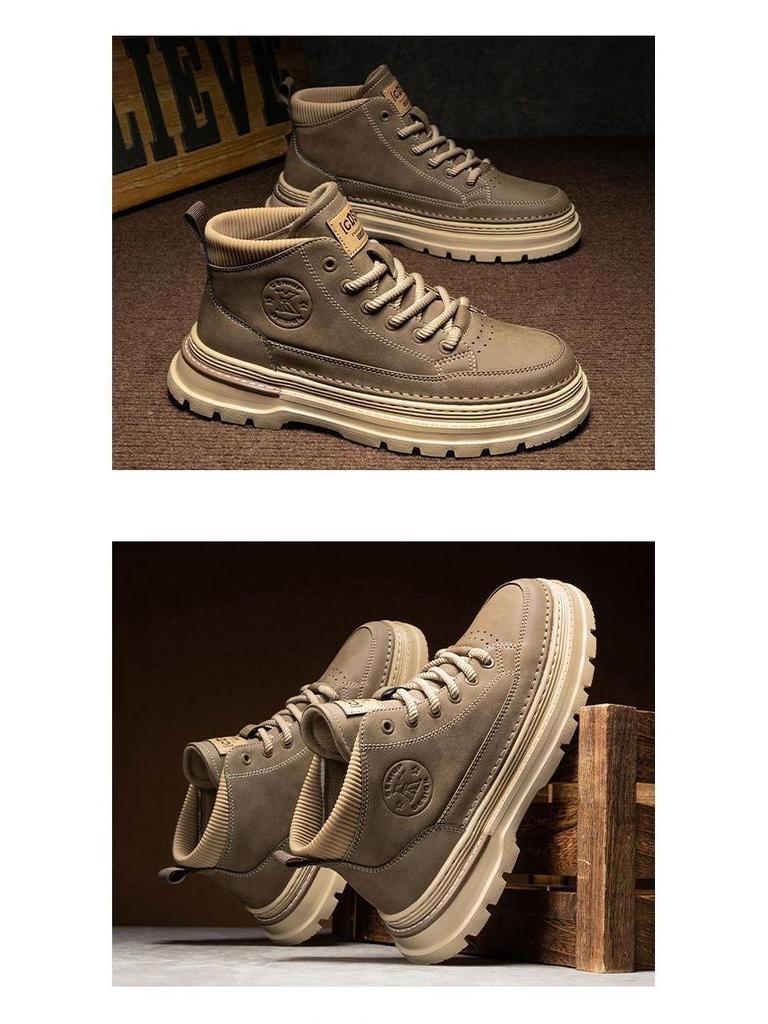 Męskie buty Martin za kostkę w stylu retro - Casualowe skórzane buty robocze