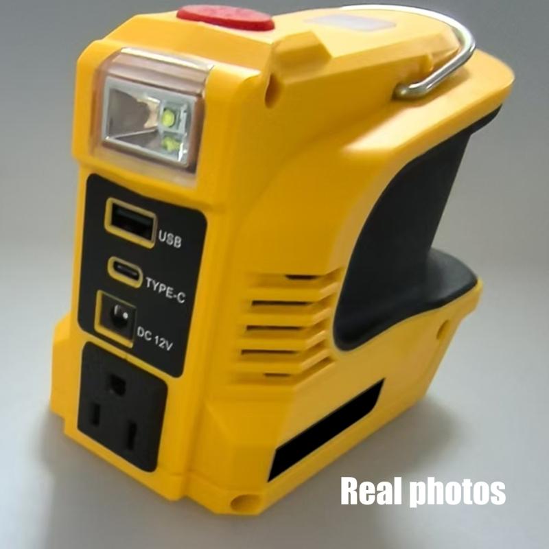 Lightweight 220W Power Inverter with LED Work Light Easy Carry  Power Stations Emergency Backups  Power for 18V Battery